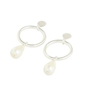 NWT J. Crew Silver Mirror Pearl Drop Earrings